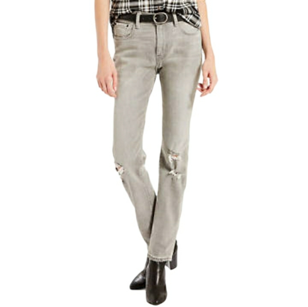 Levis 505 Straight Leg Distressed Jeans Grey SZ 25